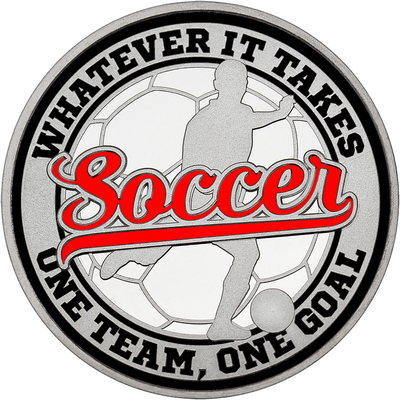 Red "Soccer" with Black Outer Circular Borders